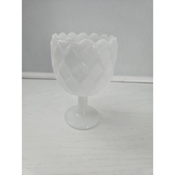 Anchor Hocking Other - Vintage Anchor Hocking Textured Diamond Pattern White Milk Glass Stemmed Chalice